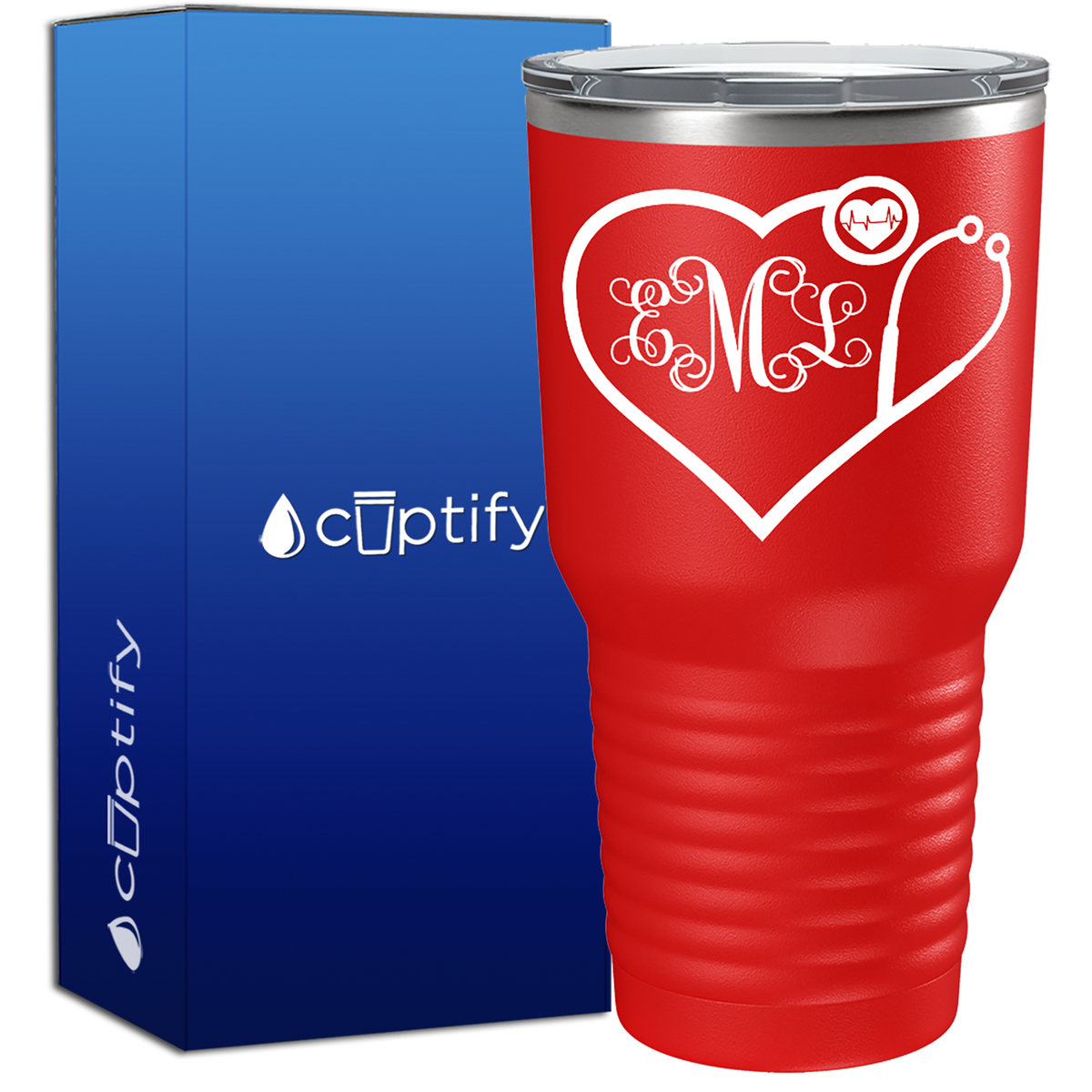 Heart Shaped Stethoscope Monogram  Nurse Tumbler