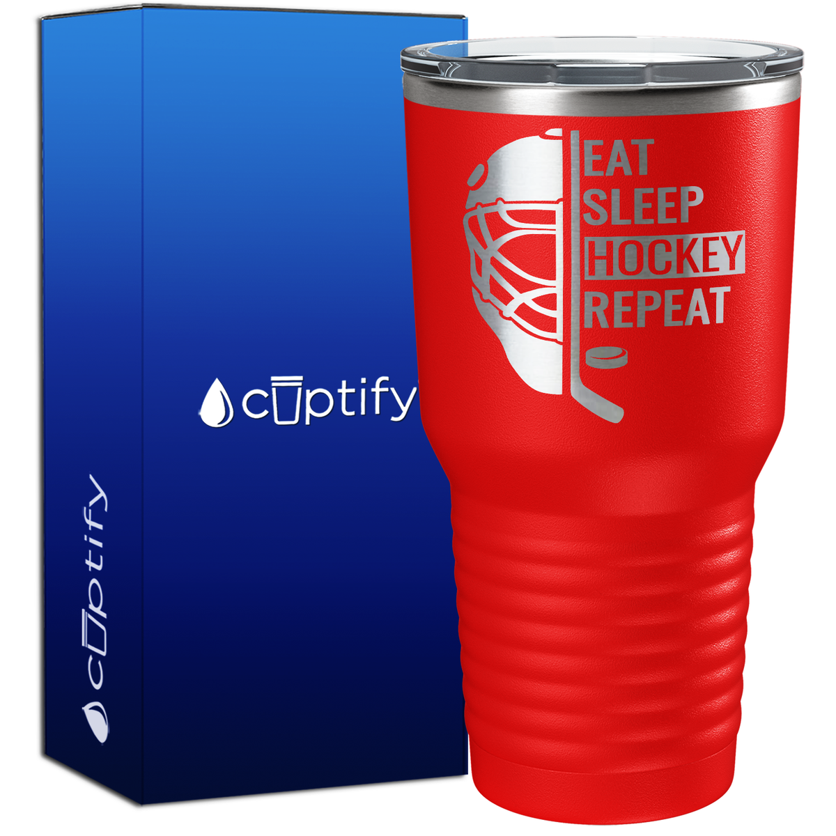 Eat. Sleep. Hockey. Repeat. Helmet 30oz Hockey Tumbler