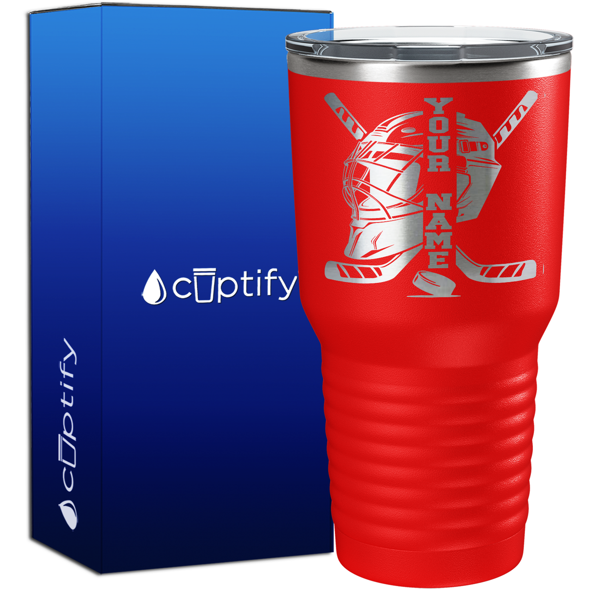 Personalized Hockey Goalie Helmet and Sticks 30oz Hockey Tumbler