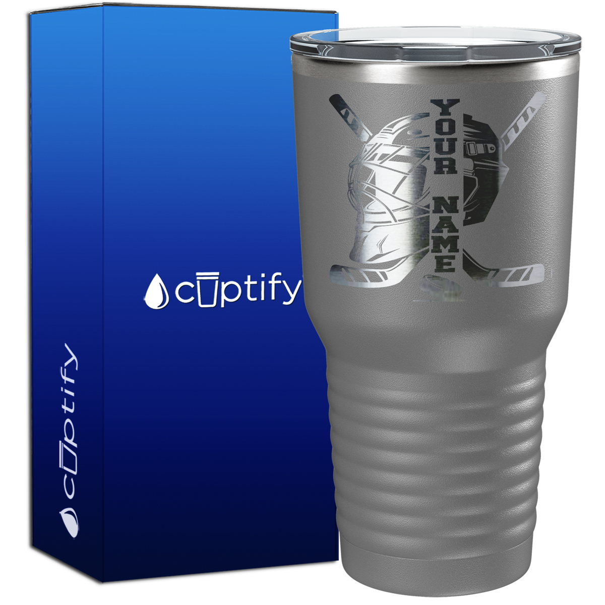 Personalized Hockey Goalie Helmet and Sticks 30oz Hockey Tumbler