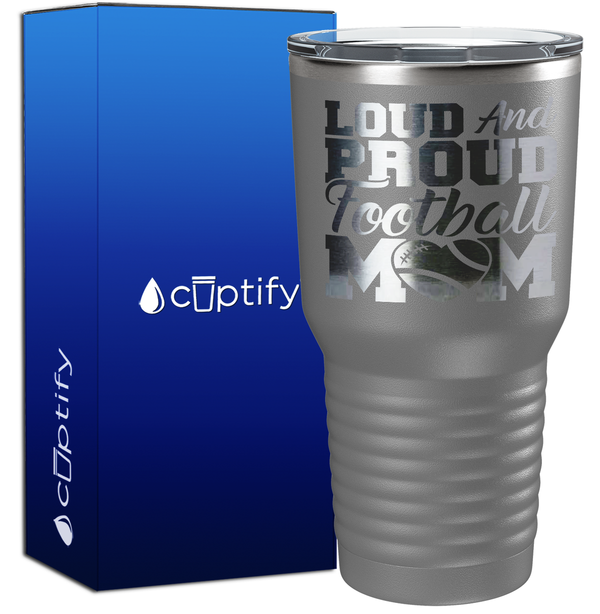 Loud and Proud Football Mom Heart 30oz Football Tumbler