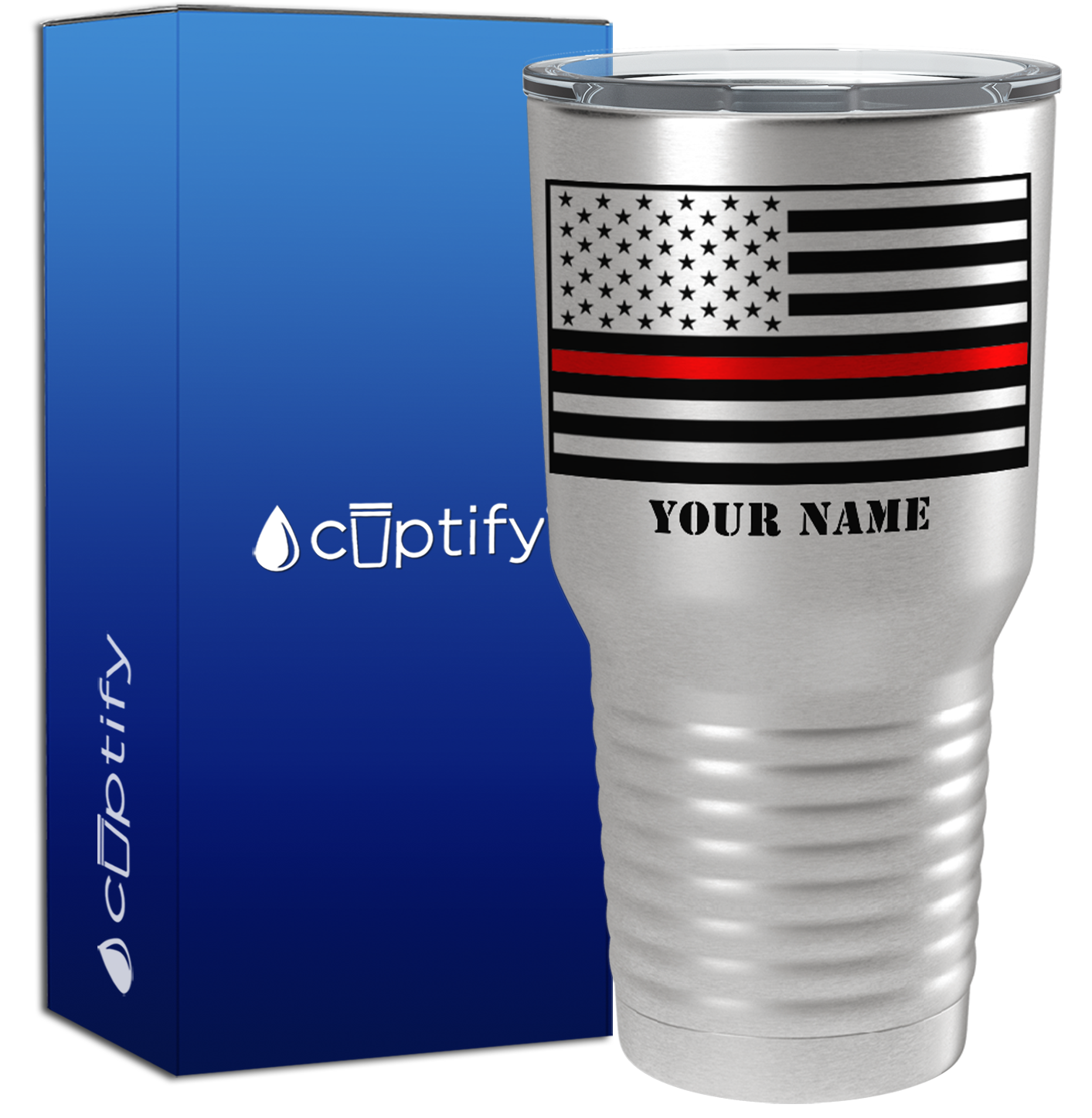 Personalized Thin Red Line on Stainless 30oz Firefighter Tumbler