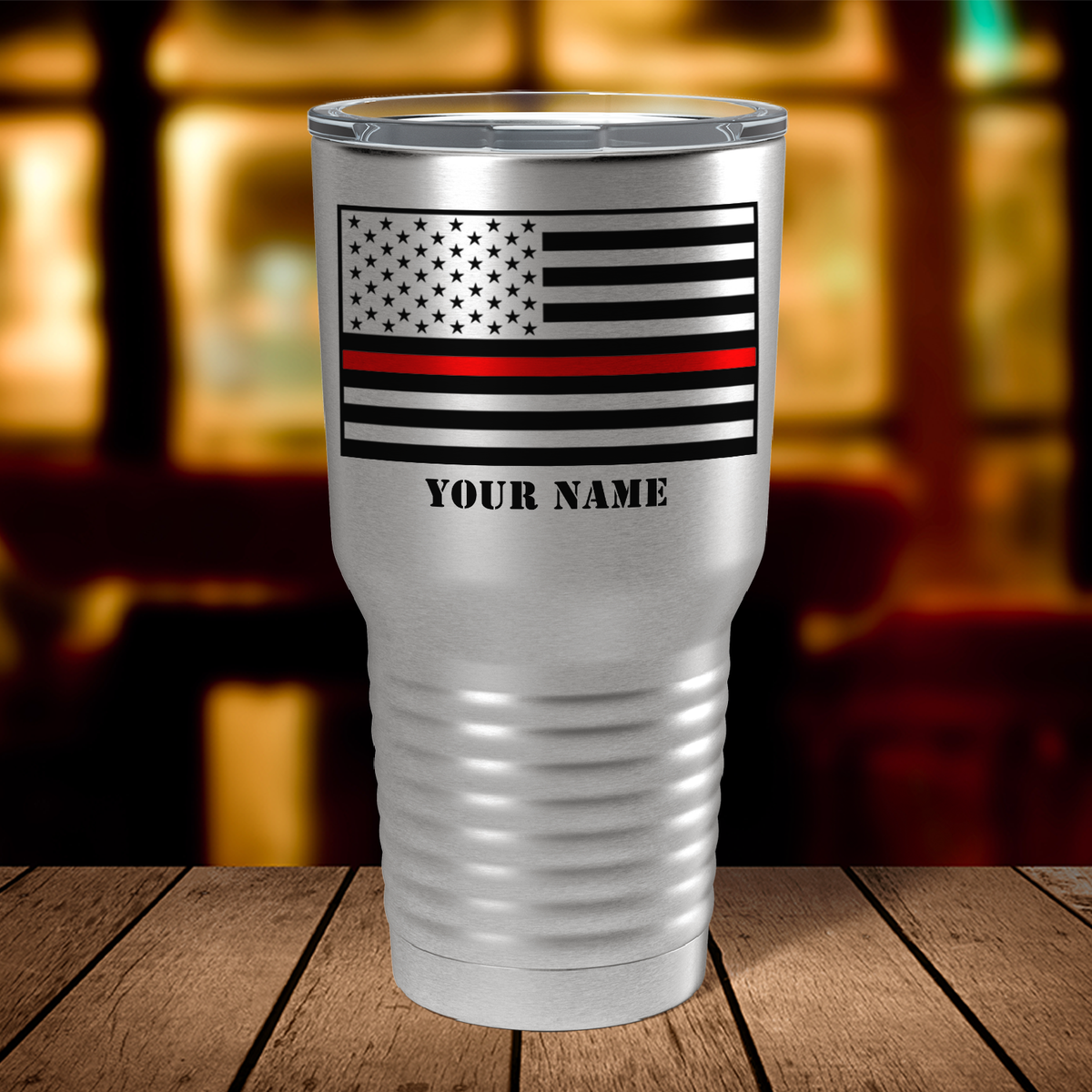 Personalized Thin Red Line on Stainless 30oz Firefighter Tumbler