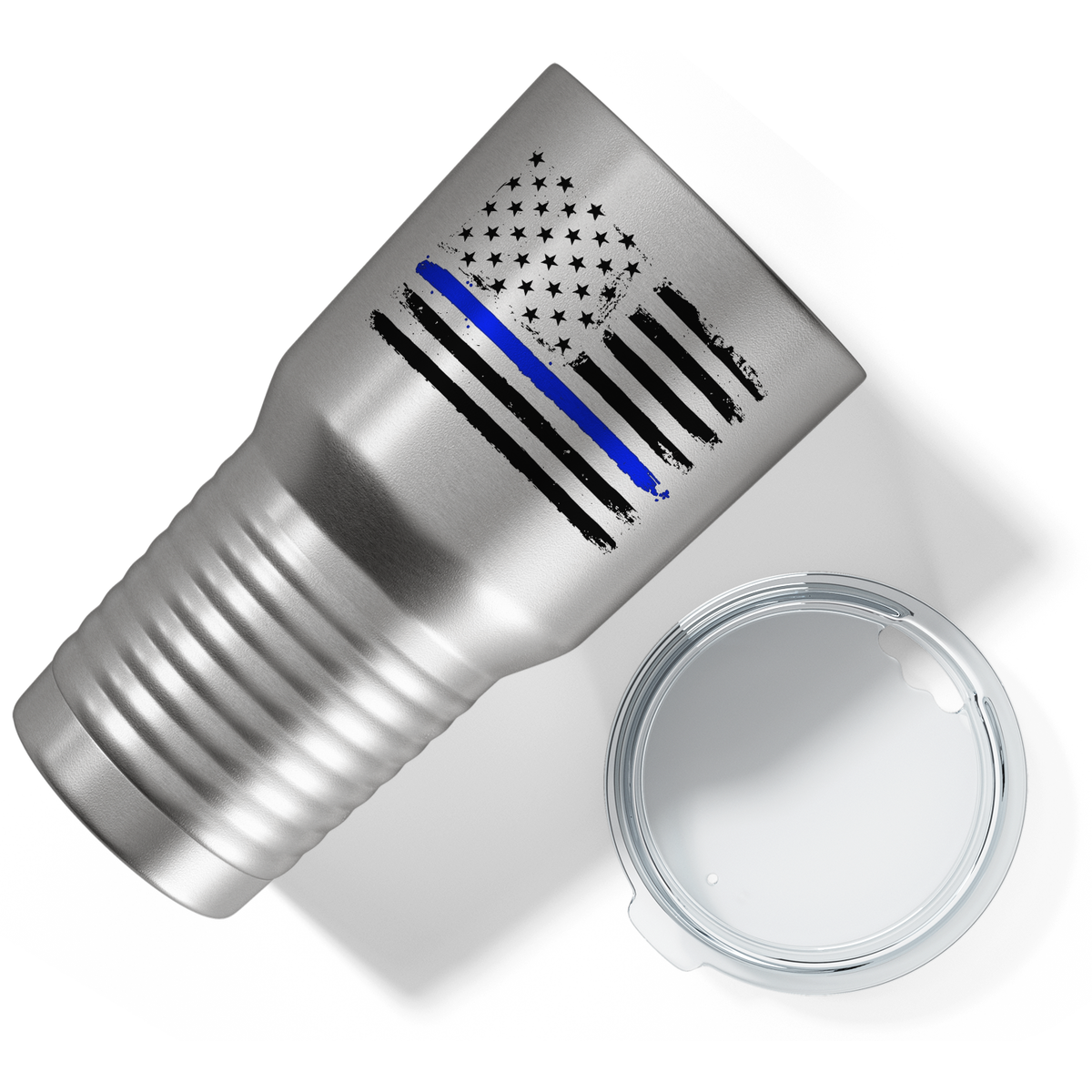 Retro USA Flag Police Thin Blue Line on Stainless 30oz Police Tumbler