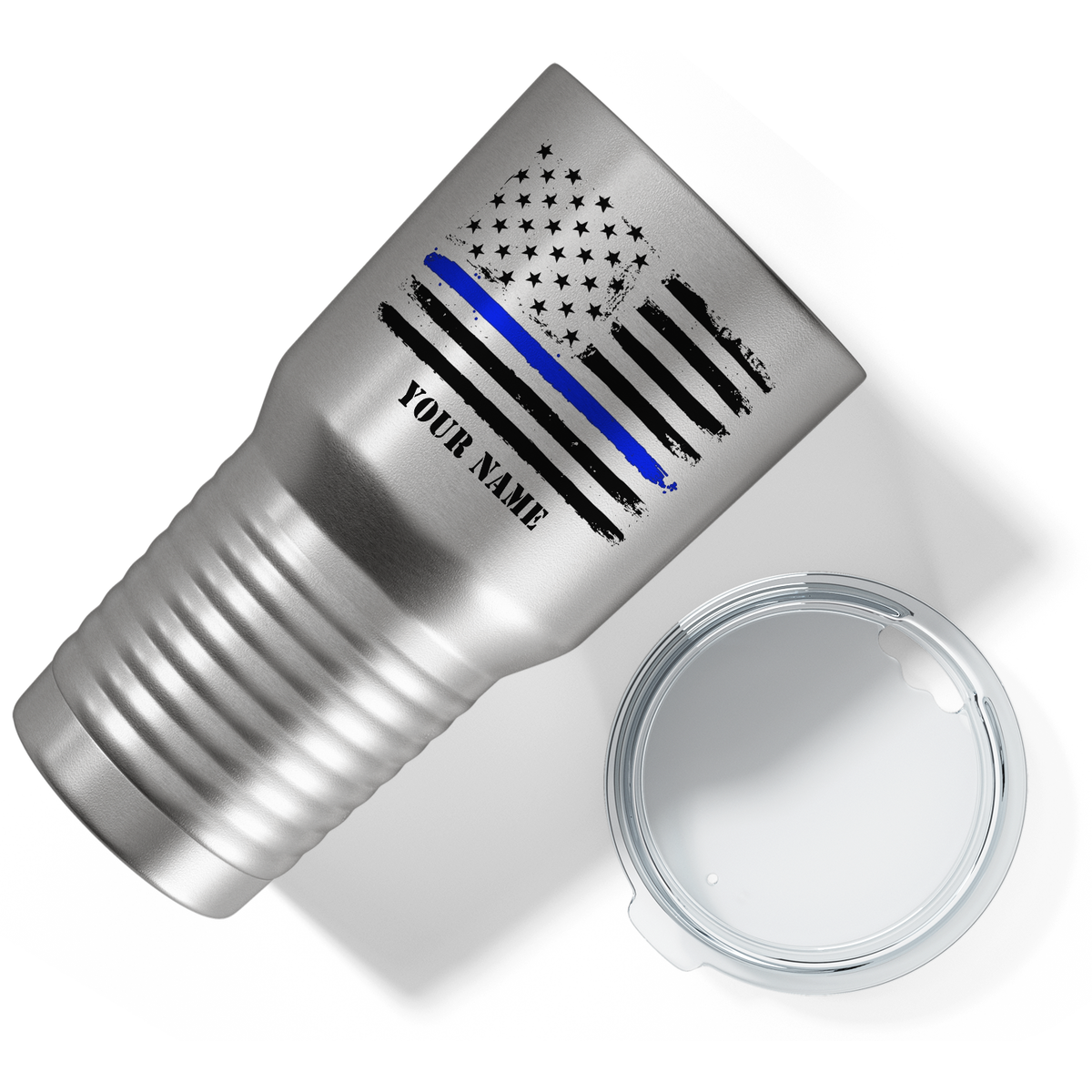 Personalized Retro USA Flag Police Thin Blue Line on Stainless 30oz Police Tumbler