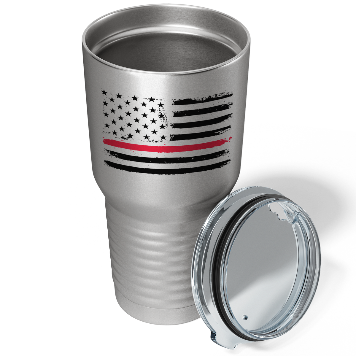 Retro USA Flag Thin Red Line on Stainless 30oz Firefighter Tumbler