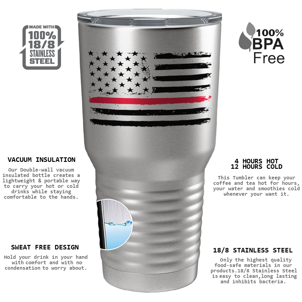 Retro USA Flag Thin Red Line on Stainless 30oz Firefighter Tumbler