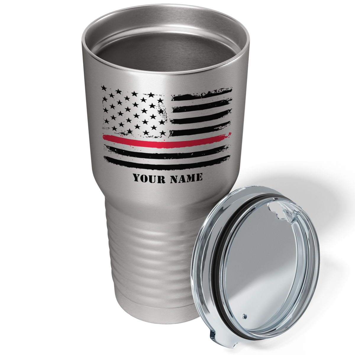 Personalized Retro USA Flag Thin Red Line on Stainless 30oz Firefighter Tumbler