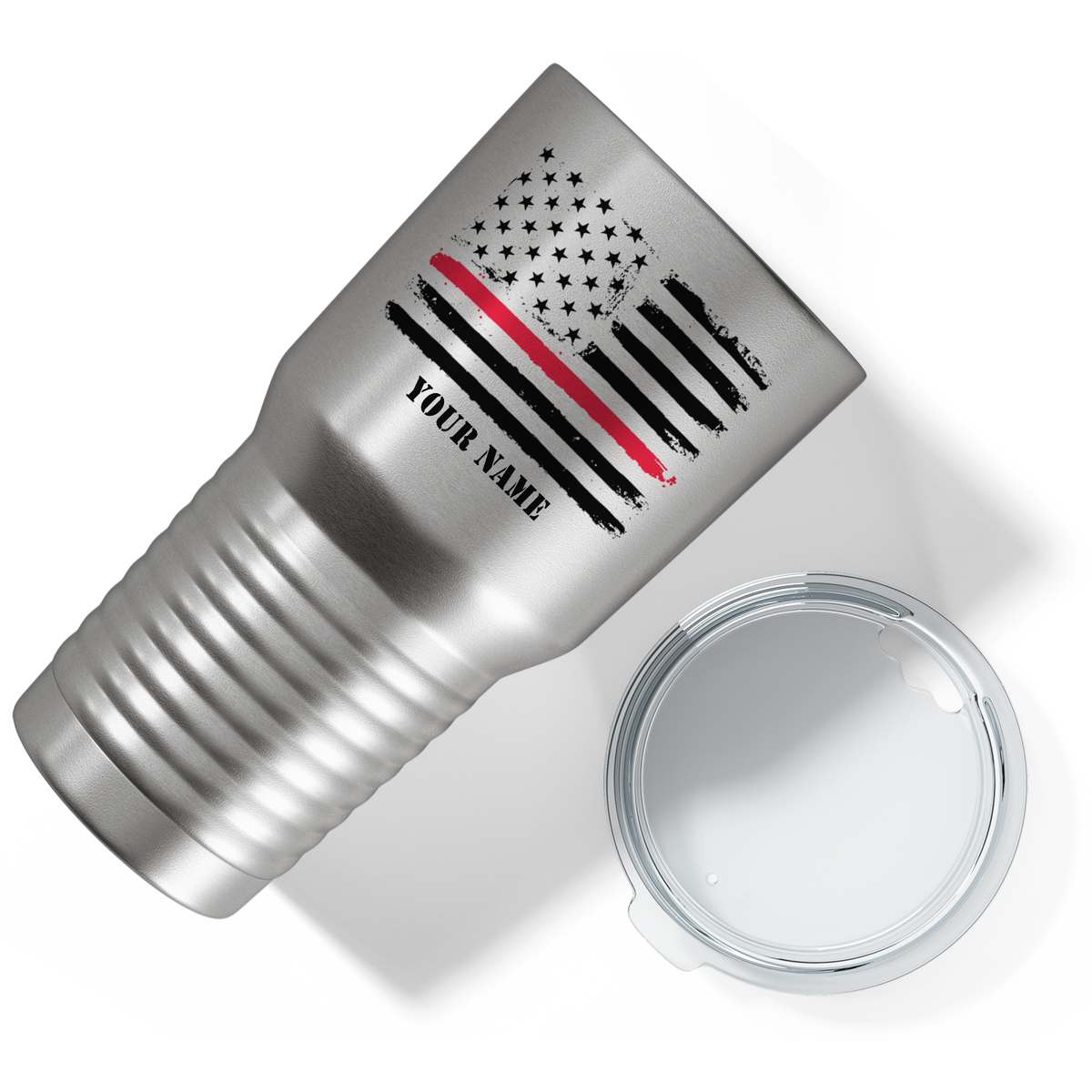 Personalized Retro USA Flag Thin Red Line on Stainless 30oz Firefighter Tumbler