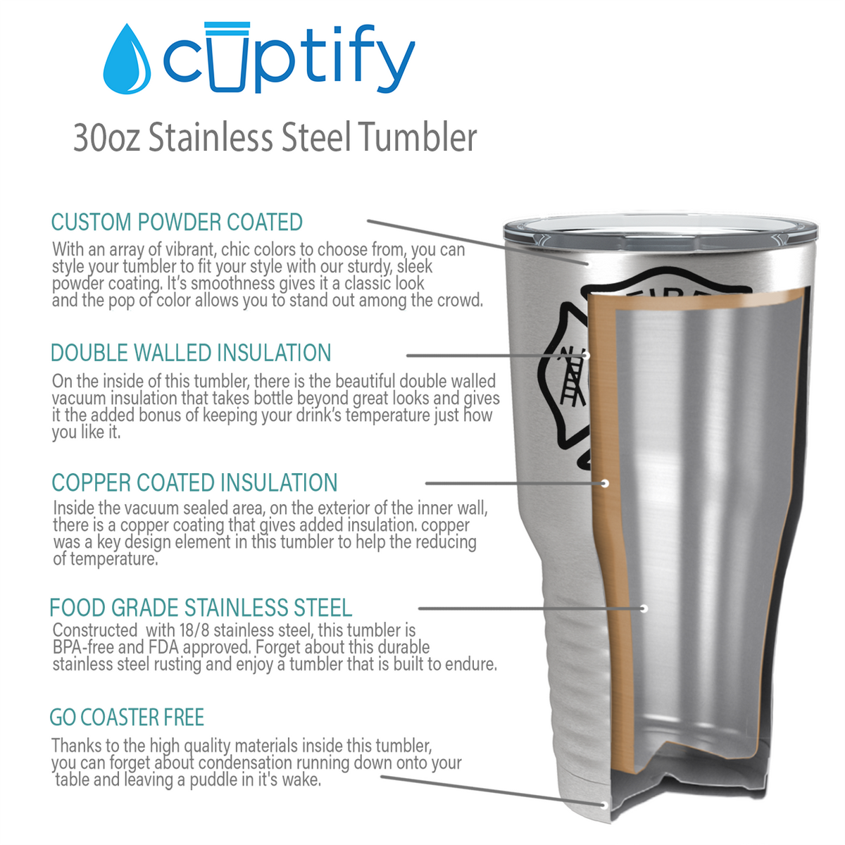 Personalized Fire Dept on Stainless 30oz Firefighter Tumbler