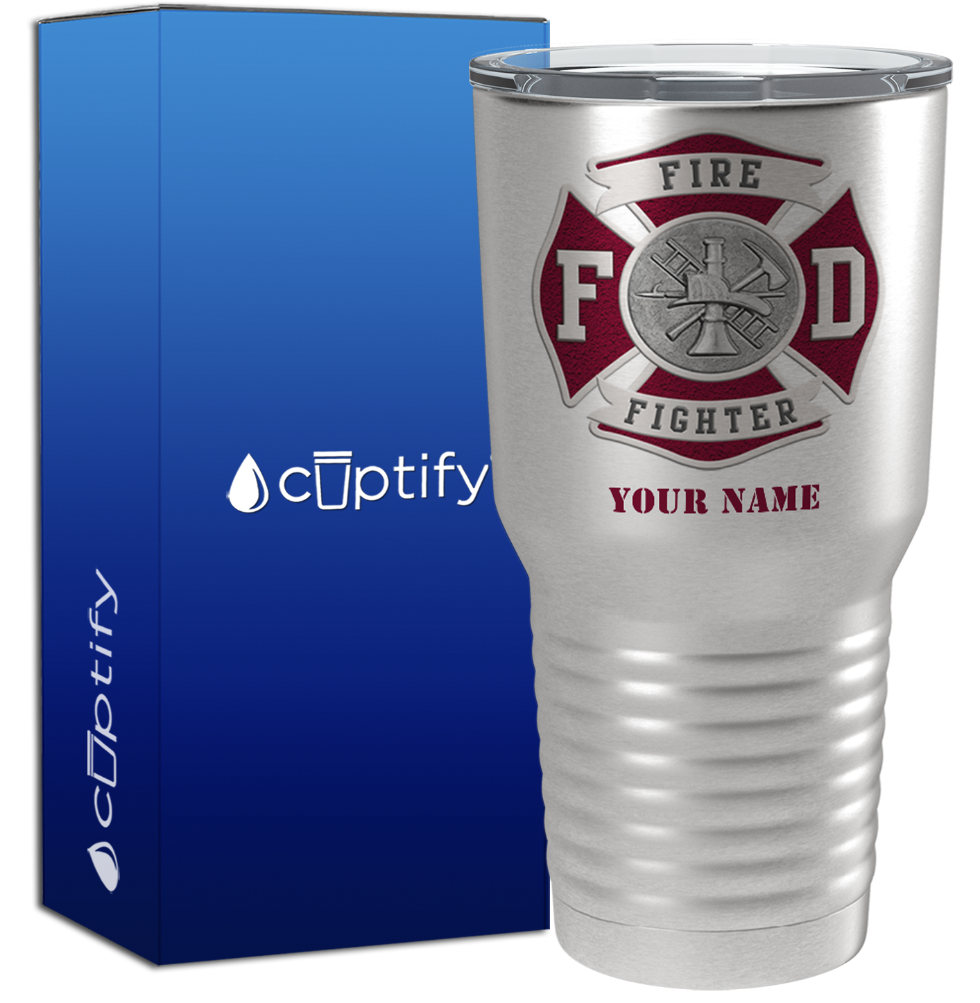 Personalized Red Fire Department Badge on Stainless 30oz Firefighter Tumbler
