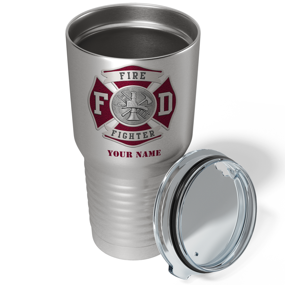 Personalized Red Fire Department Badge on Stainless 30oz Firefighter Tumbler
