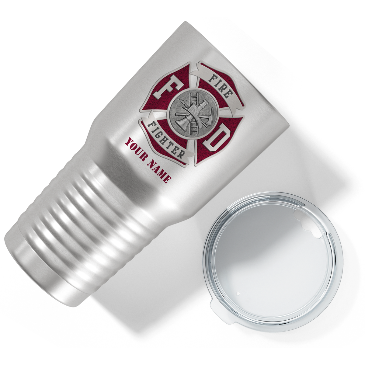 Personalized Red Fire Department Badge on Stainless 30oz Firefighter Tumbler
