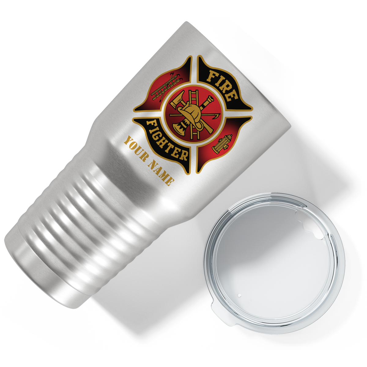 Personalized Black Red Fire Department Badge on Stainless 30oz Firefighter Tumbler