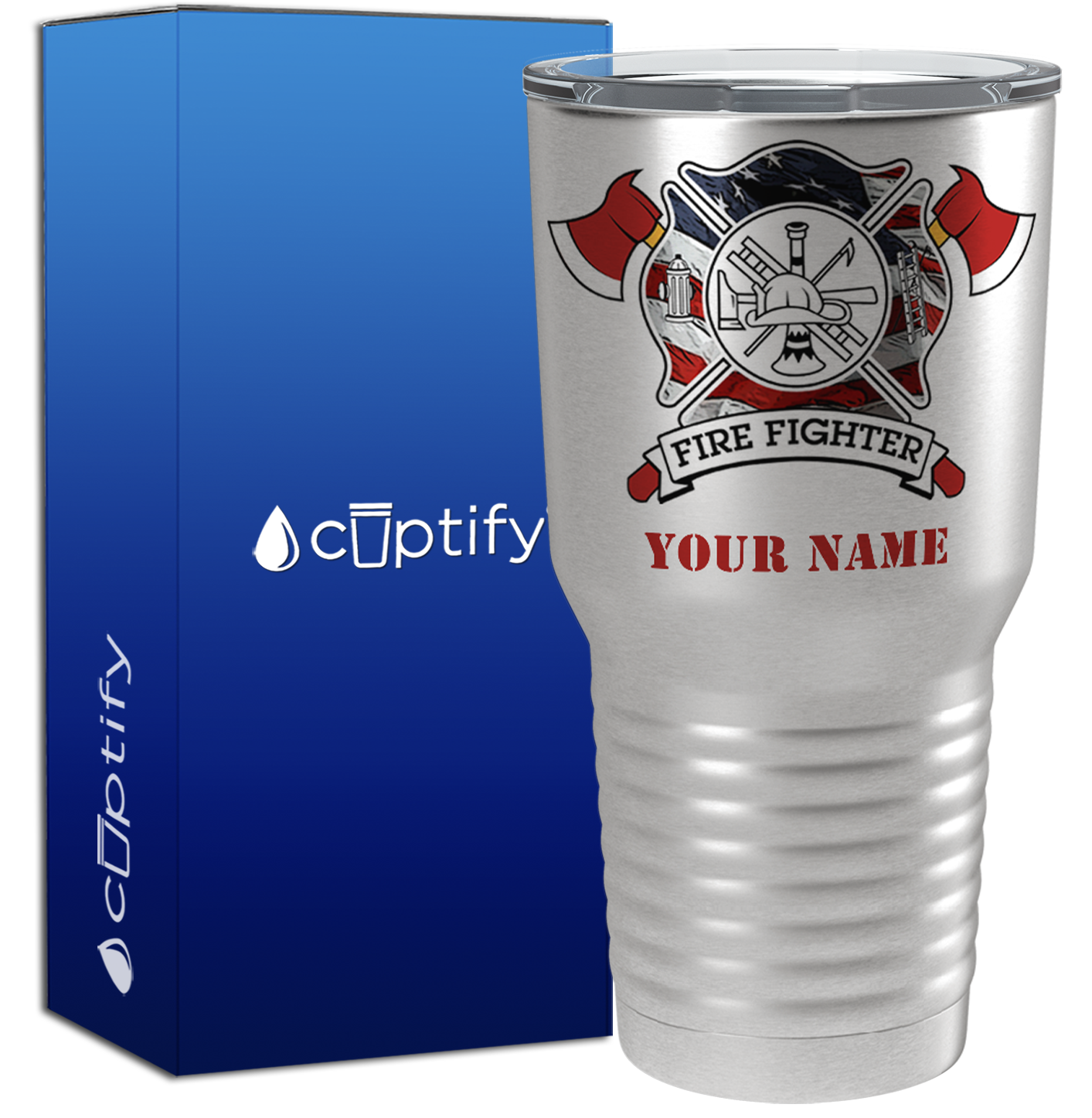 Personalized American Flag FireFighters on Stainless 30oz Firefighter Tumbler