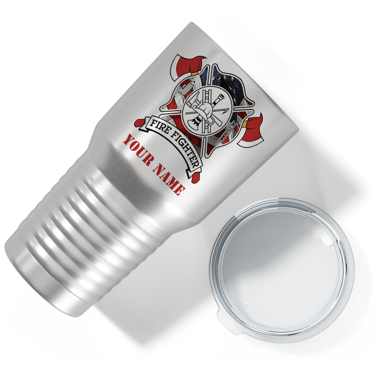 Personalized American Flag FireFighters on Stainless 30oz Firefighter Tumbler