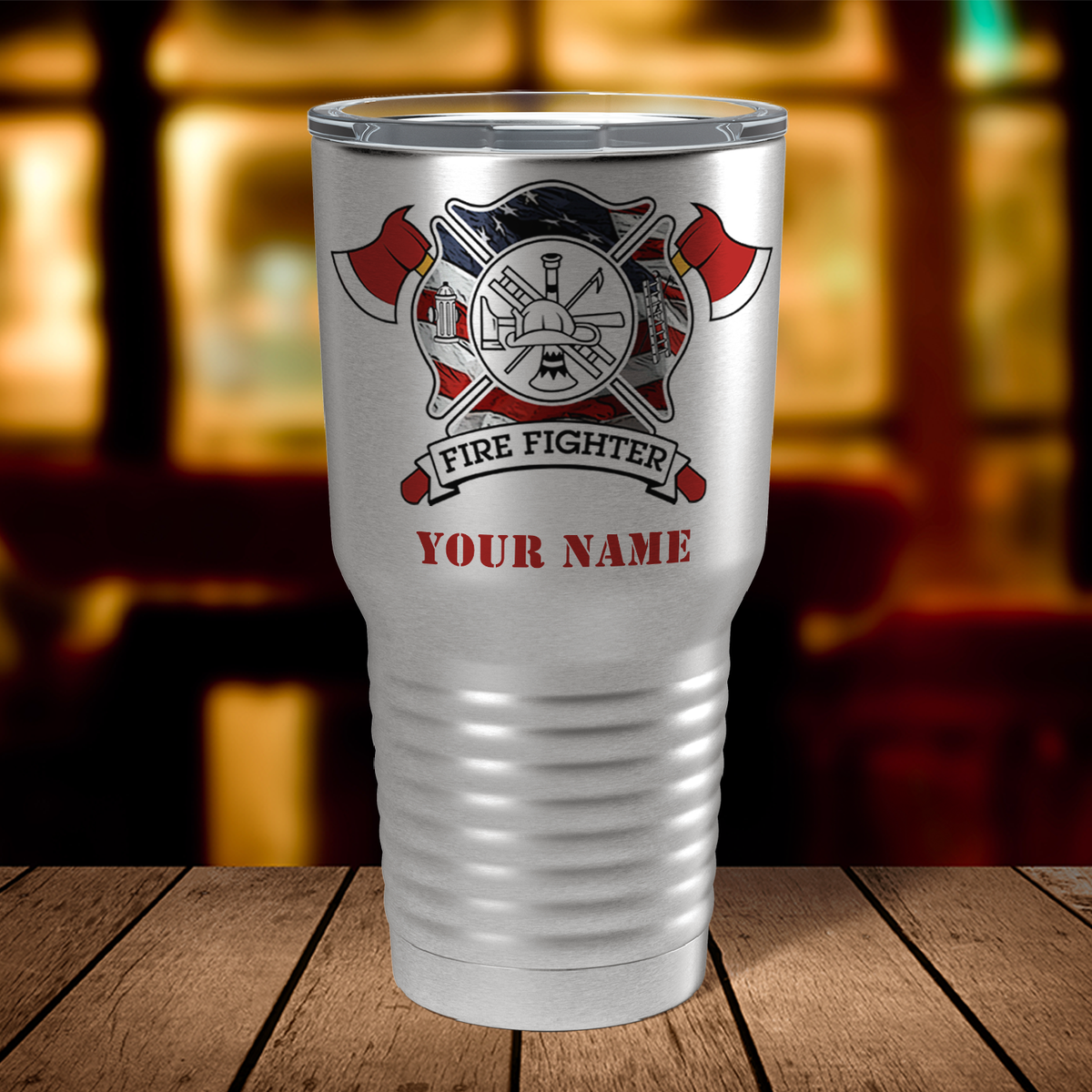 Personalized American Flag FireFighters on Stainless 30oz Firefighter Tumbler