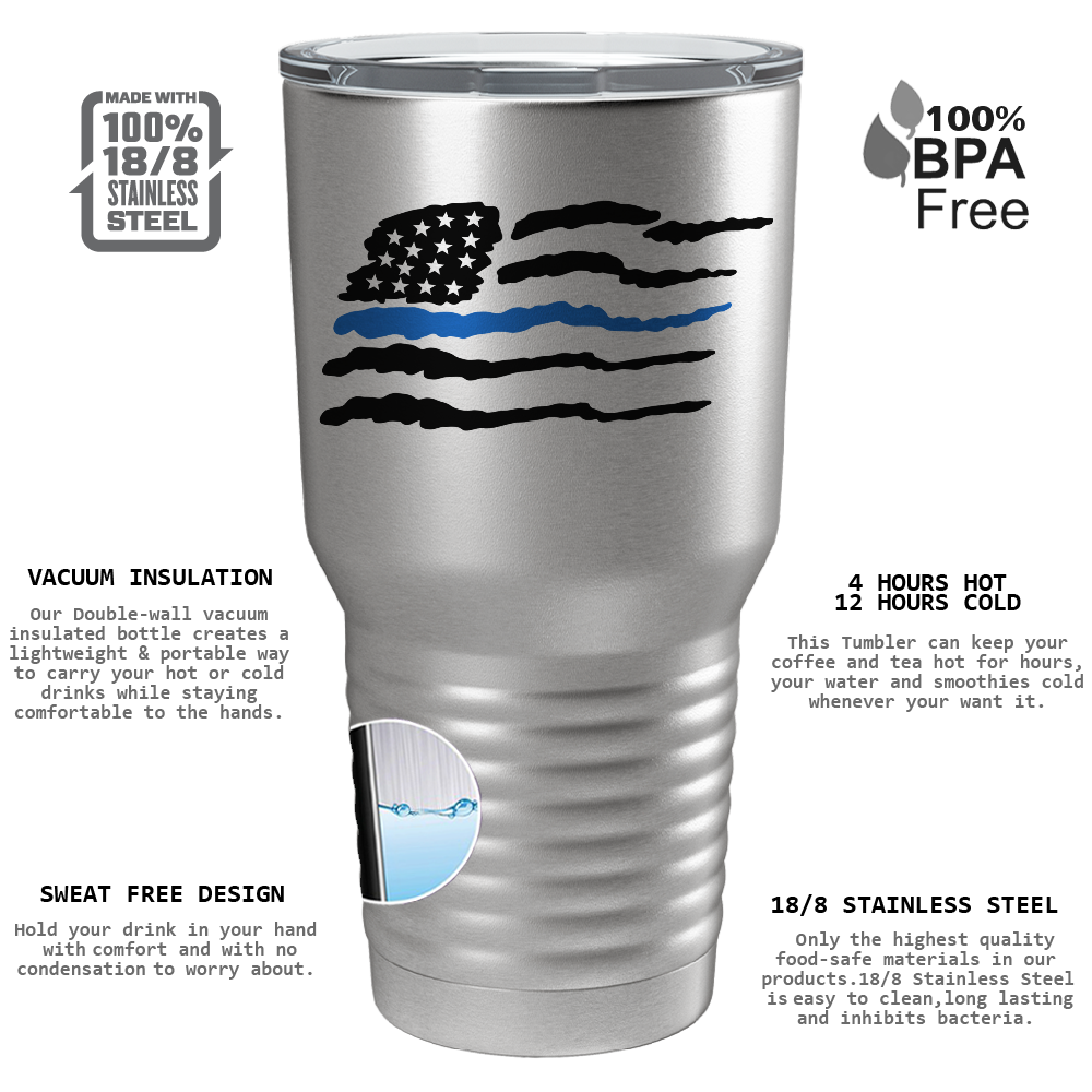 Thin Blue Flag Police on Stainless 30oz Police Tumbler