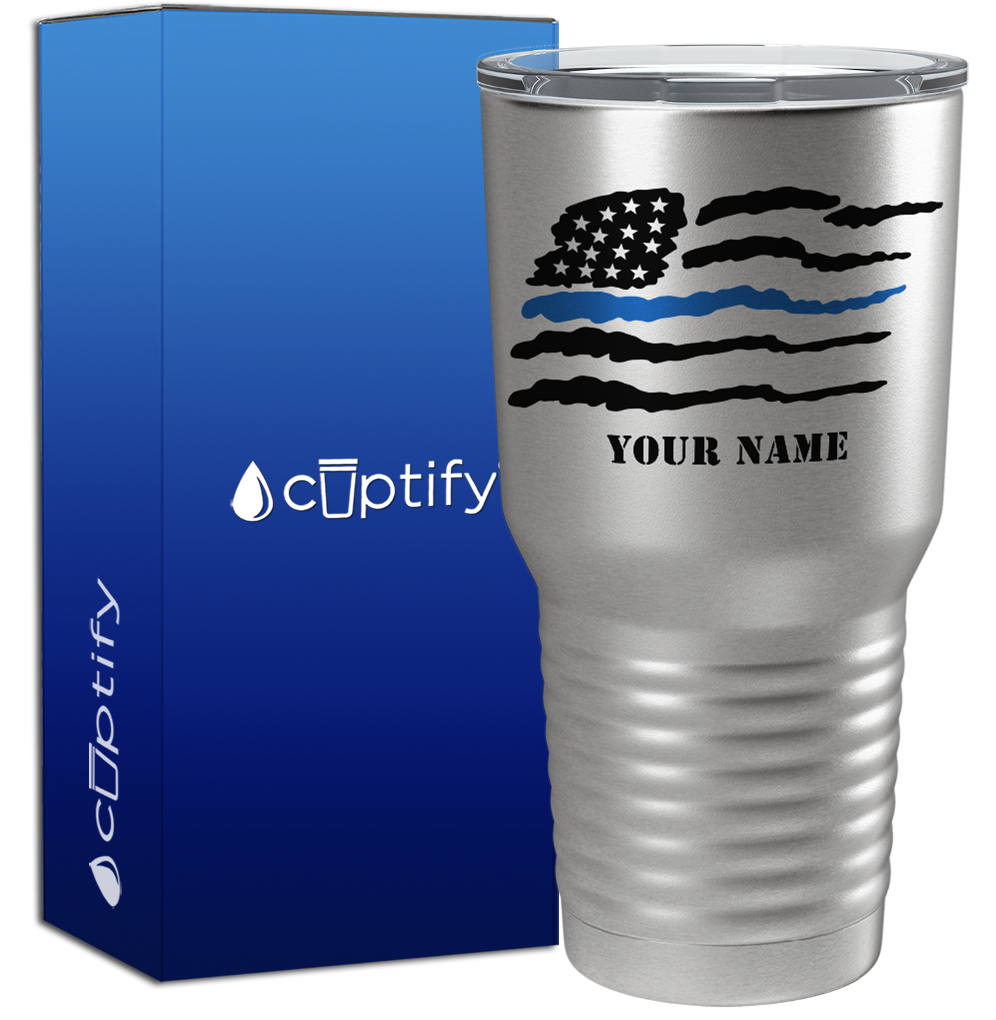 Personalized Thin Blue Flag Police on Stainless 30oz Police Tumbler
