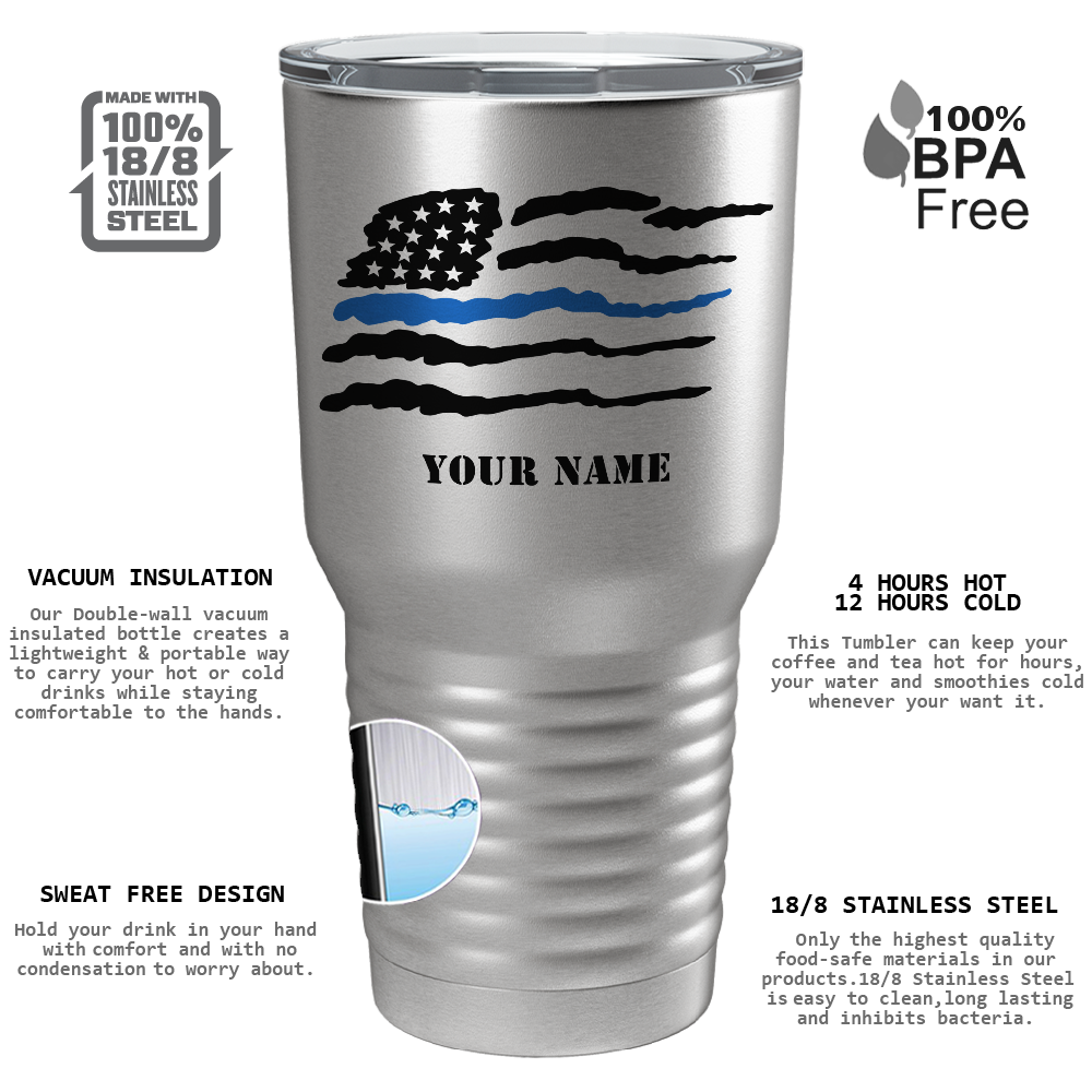 Personalized Thin Blue Flag Police on Stainless 30oz Police Tumbler