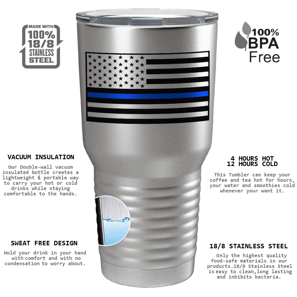 Thin Blue Line Flag on Stainless 30oz Police Tumbler