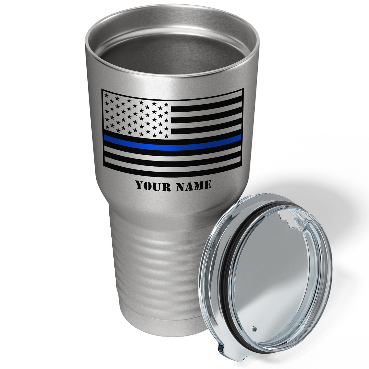 Personalized Thin Blue Line Flag on Stainless 30oz Police Tumbler