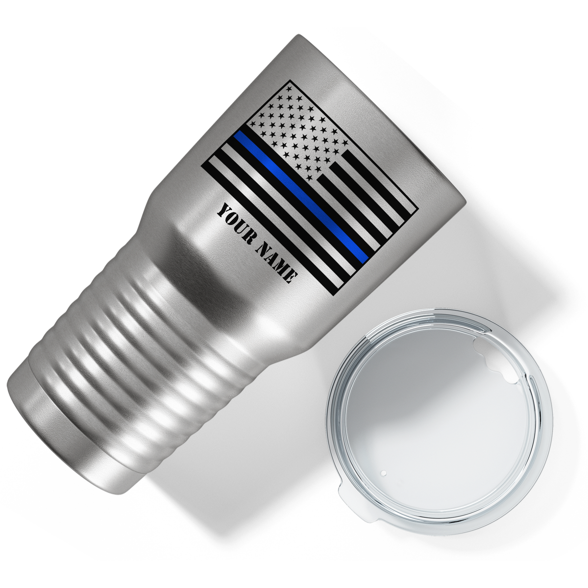 Personalized Thin Blue Line Flag on Stainless 30oz Police Tumbler