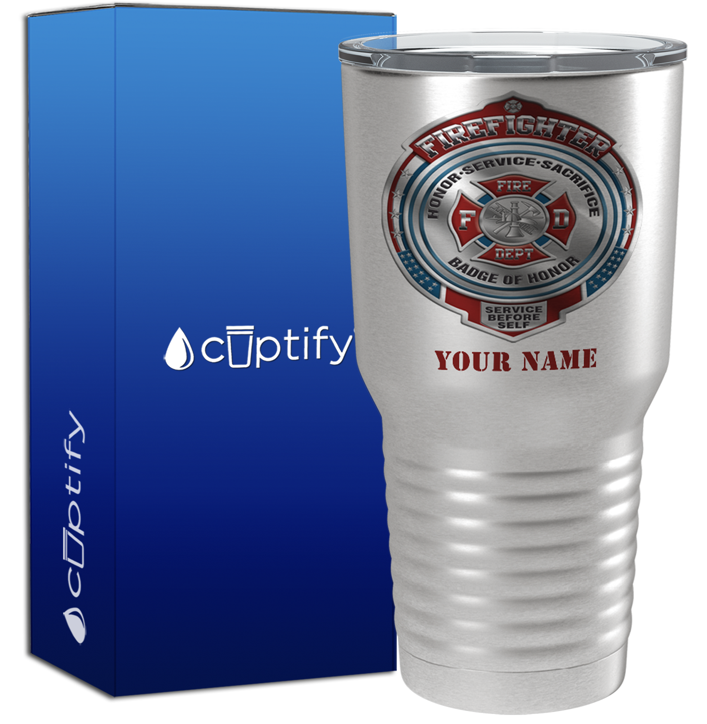 Personalized Firefighter Badge of Honor on Stainless 30oz Firefighter Tumbler