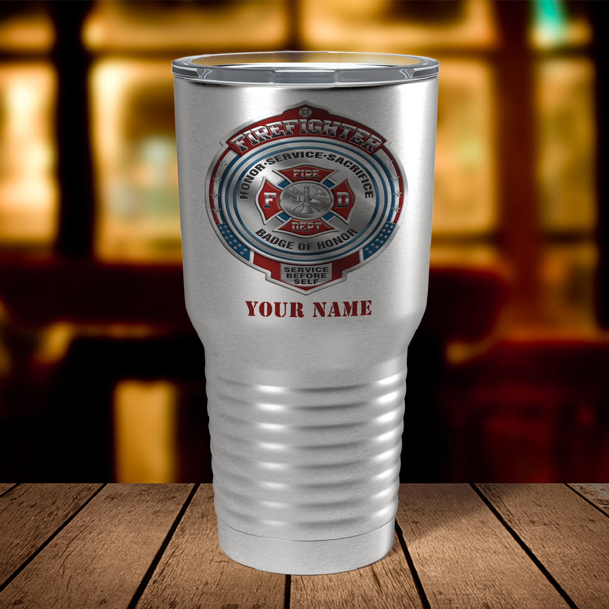 Personalized Firefighter Badge of Honor on Stainless 30oz Firefighter Tumbler