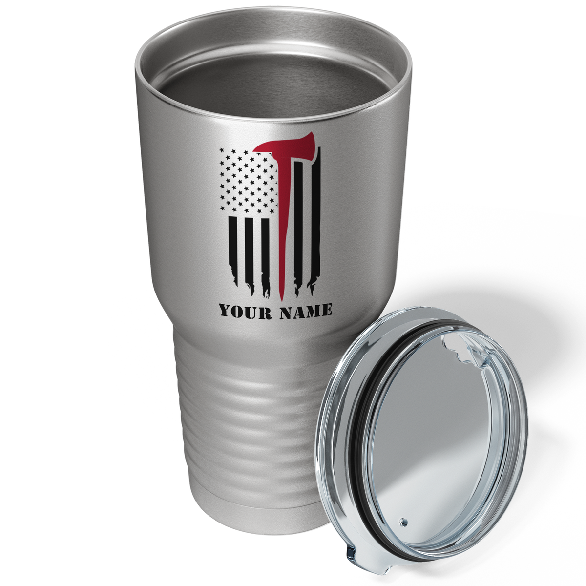 Personalized Fireman Axe Thin Red Line Flag on Stainless 30oz Firefighter Tumbler