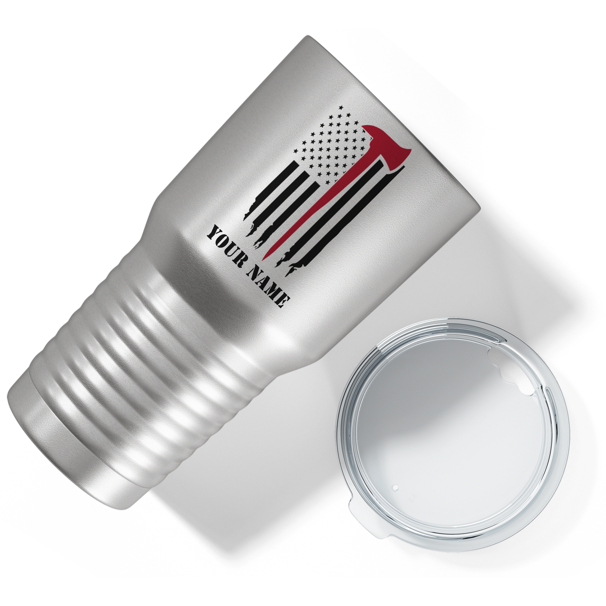 Personalized Fireman Axe Thin Red Line Flag on Stainless 30oz Firefighter Tumbler