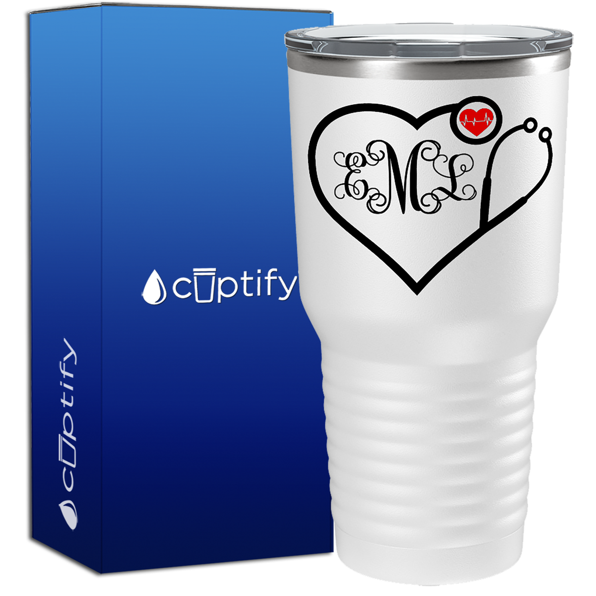 Heart Shaped Stethoscope Monogram  Nurse Tumbler
