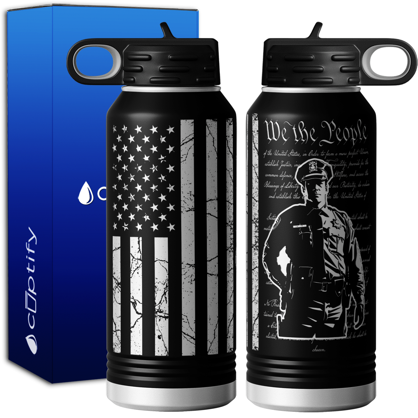 We the People Police on Distressed Flag 32oz Sport Water Bottle