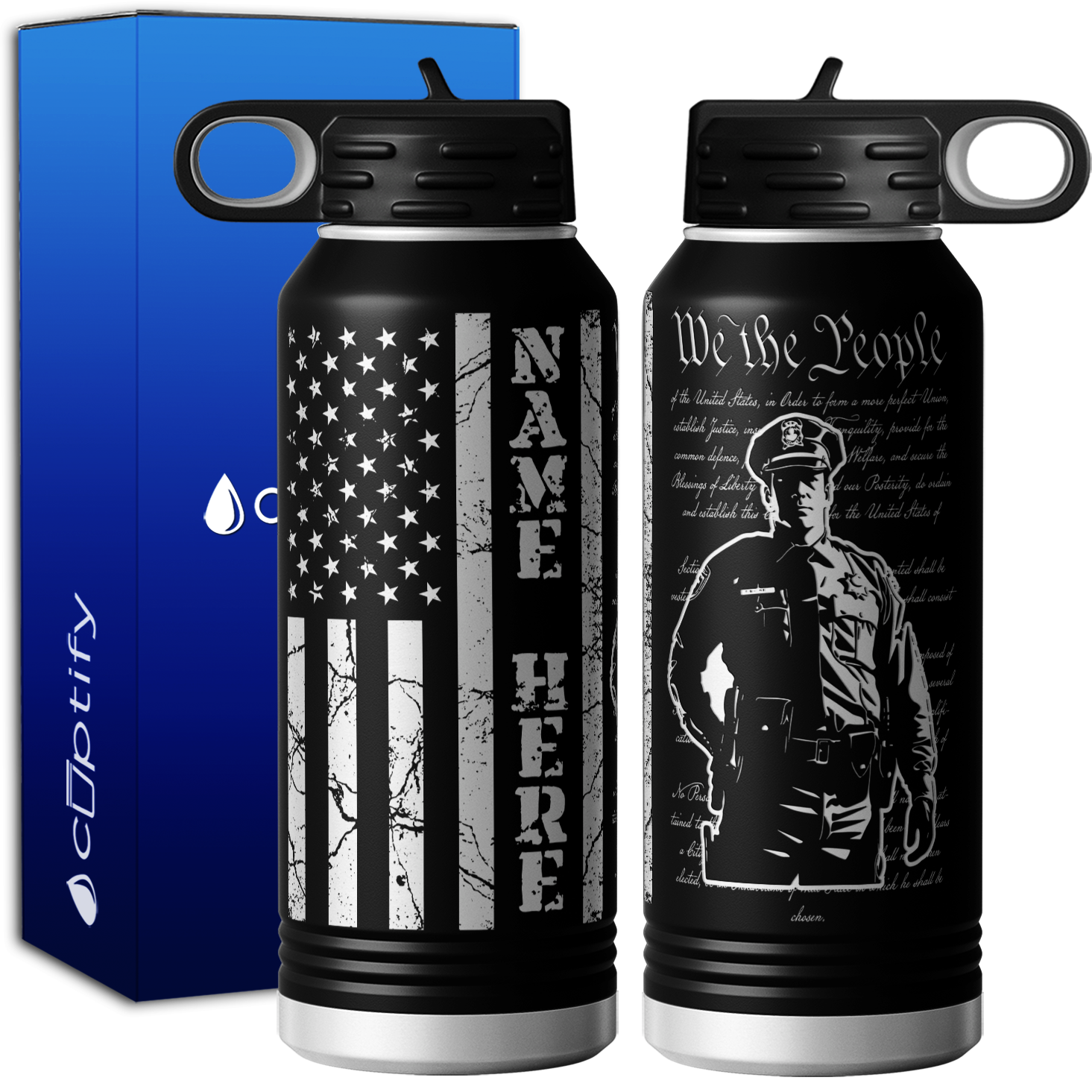 Personalized We the People Police on Distressed Flag 32oz Sport Water Bottle