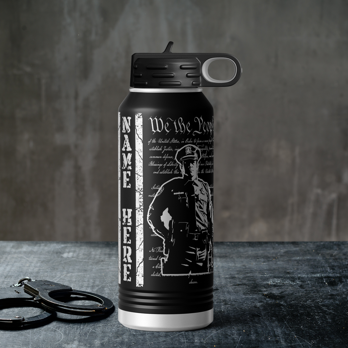 Personalized We the People Police on Distressed Flag 32oz Sport Water Bottle