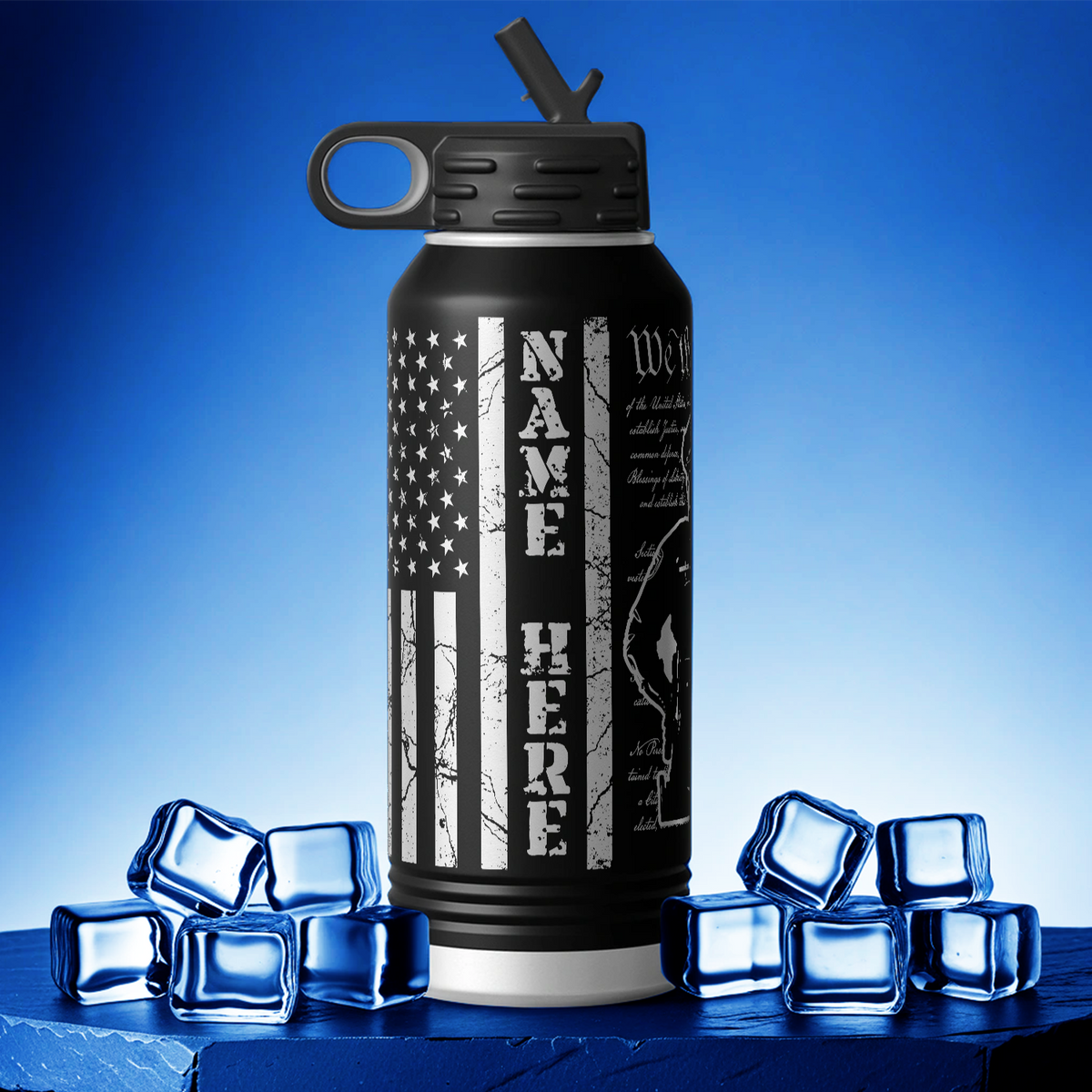 Personalized We the People Police on Distressed Flag 32oz Sport Water Bottle