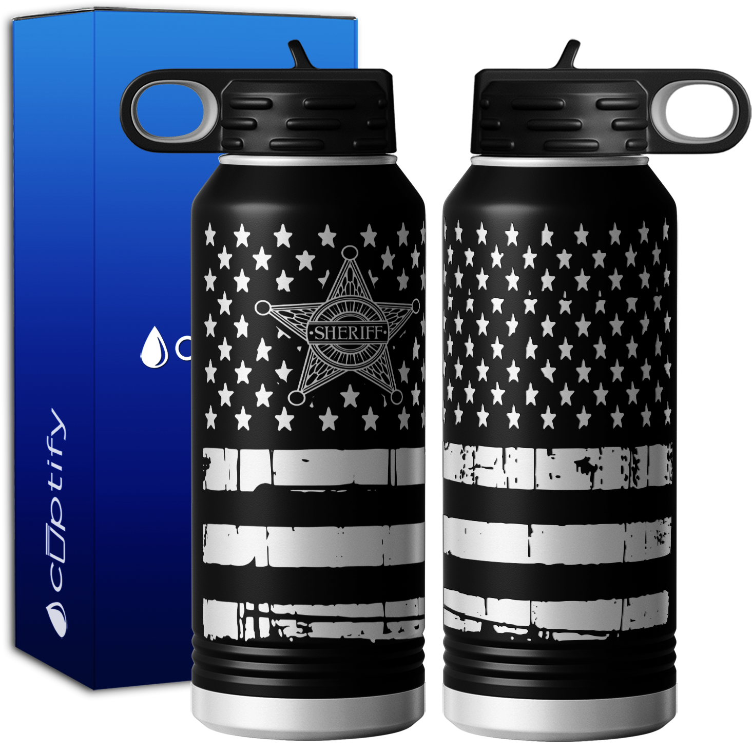 Sheriff Badge on Distressed Flag 32oz Sport Water Bottle