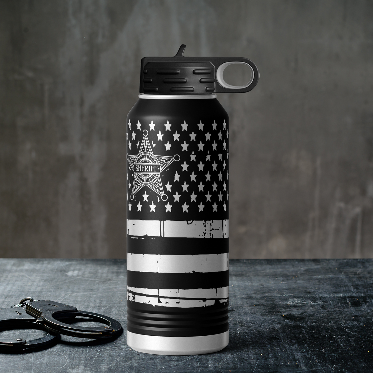 Sheriff Badge on Distressed Flag 32oz Sport Water Bottle