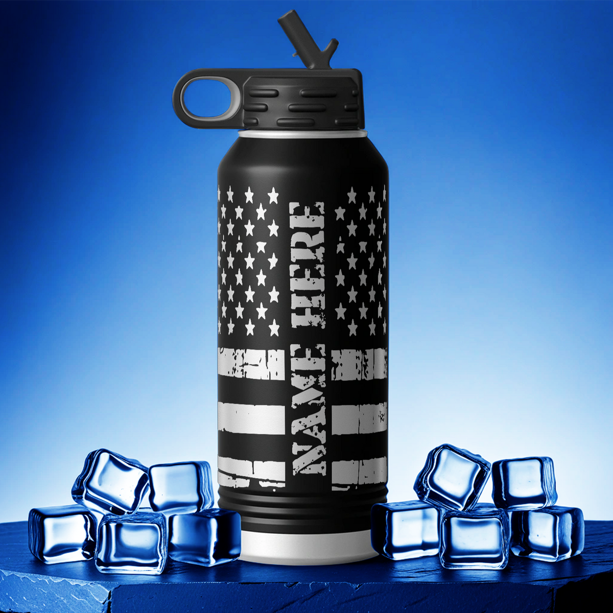 Personalized Police Officer Badge on Distressed Flag 32oz Sport Water Bottle