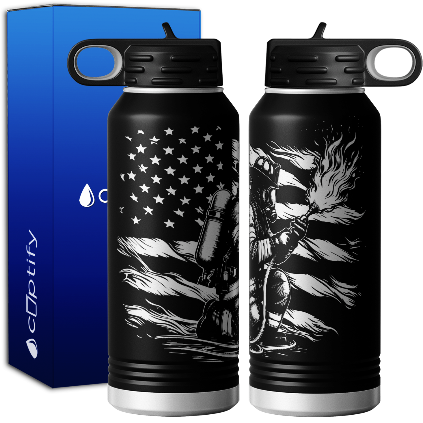 Firefigther on Distressed Flag 32oz Sport Water Bottle