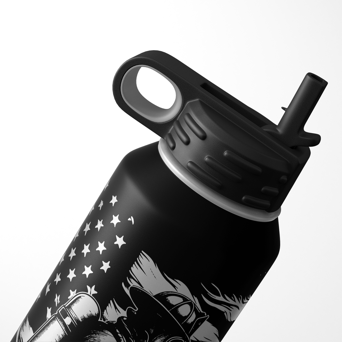 Firefigther on Distressed Flag 32oz Sport Water Bottle