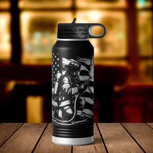 Firefigther on Distressed Flag 32oz Sport Water Bottle