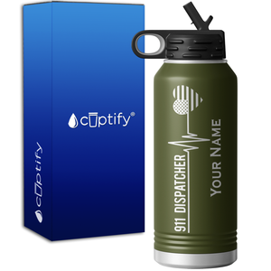 Personalized 911 Dispatcher American Heart 32oz Sport Water Bottle