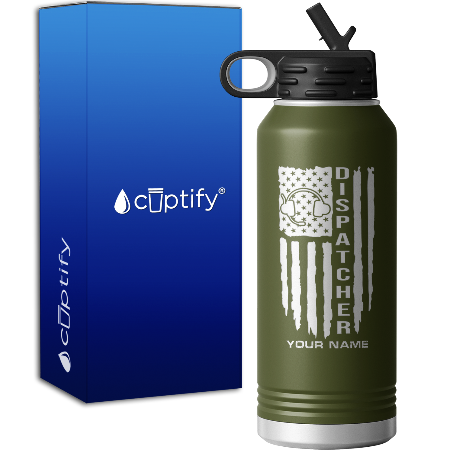 Personalized Distressed Dispatcher Flag 32oz Sport Water Bottle