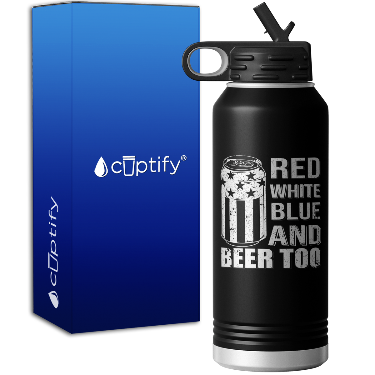 Red White Blue and Beer Too 32oz Sport Water Bottle