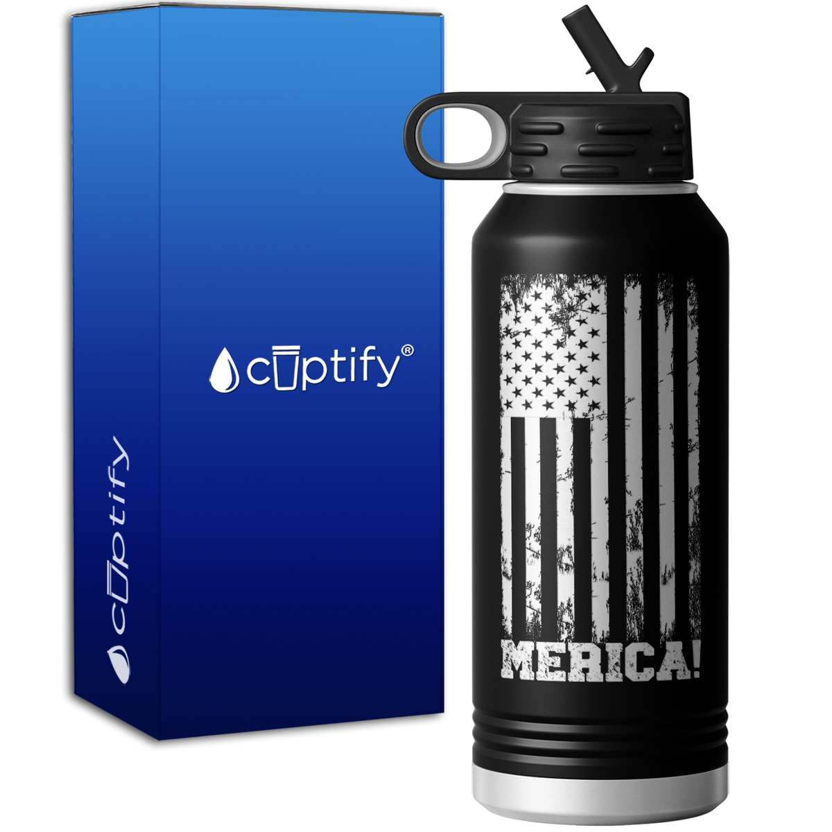 Distressed USA Flag Merica 32oz Sport Water Bottle