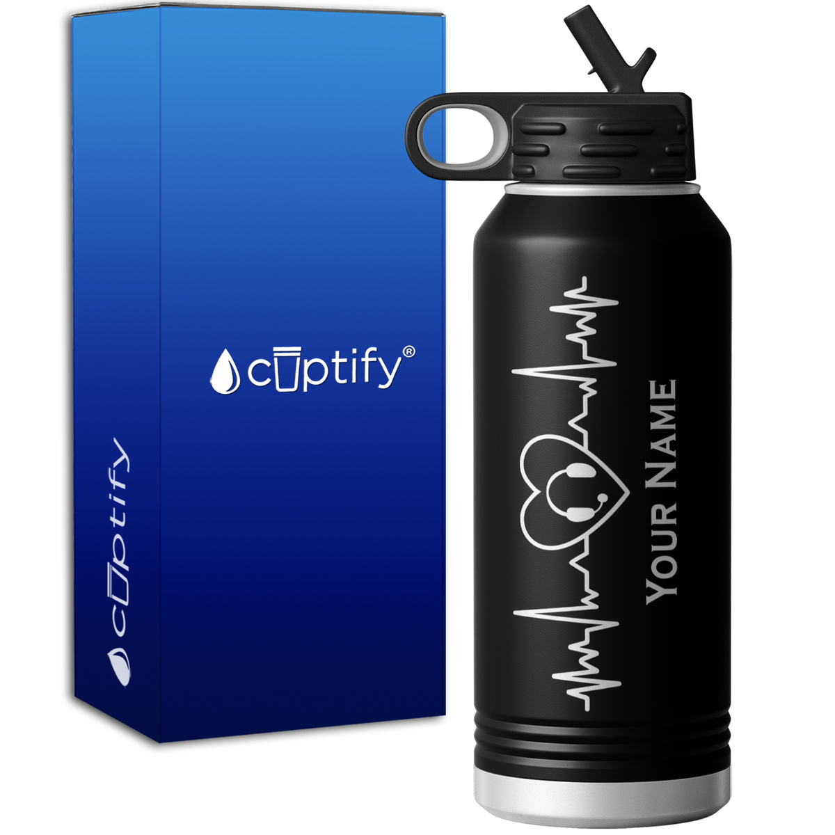 Personalized Dispatcher Heart with Heartbeat 32oz Sport Water Bottle