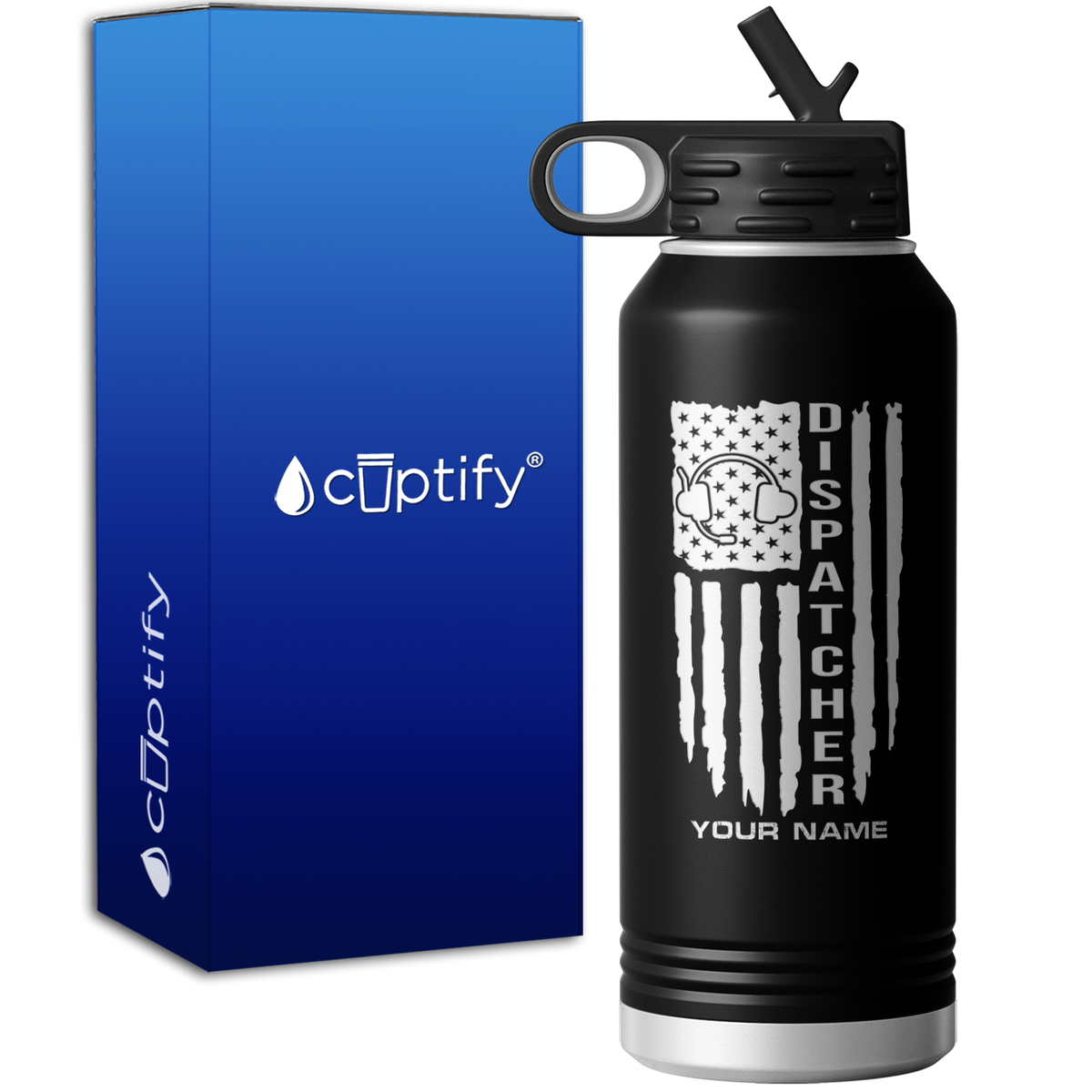 Personalized Distressed Dispatcher Flag 32oz Sport Water Bottle