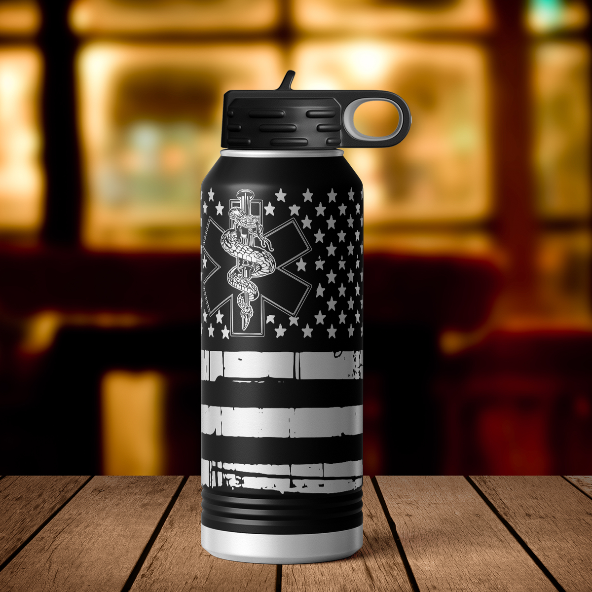 Paramedic Distressed American Flag 32oz Sport Water Bottle