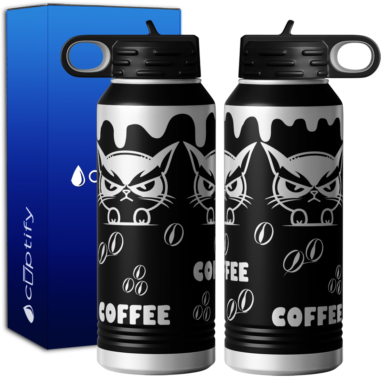 Coffee Cat 32oz Sport Water Bottle